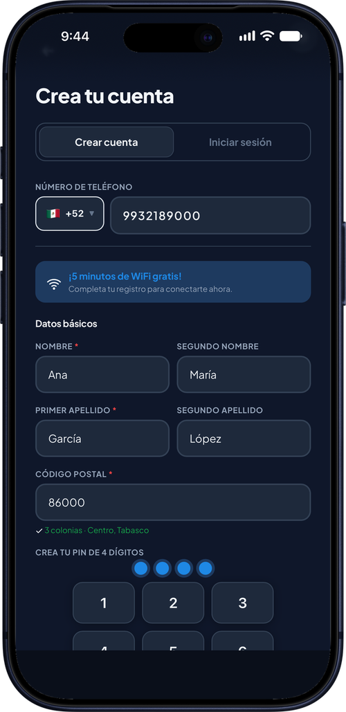 Formulario «Crea tu cuenta» de la app
