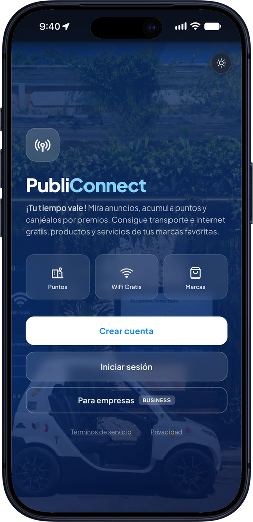 Pantalla de inicio de PubliConnect