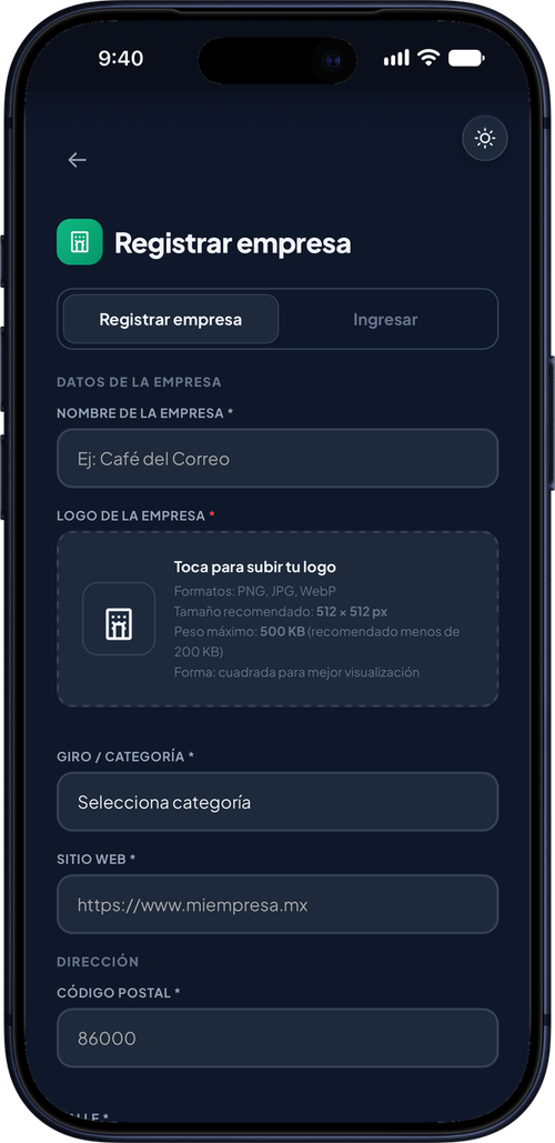Formulario Registrar empresa